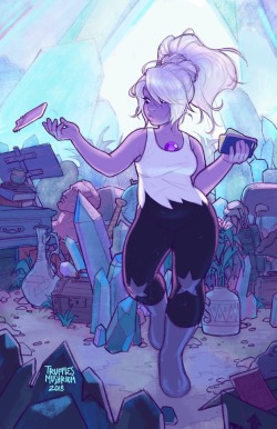 airyairyquitecontrary:  trufflesmushroom: It’s cute to imagine Amethyst rifling around in her room, considering each of her hoarded phone cases and going, “Nah, this one’s not Pearl-y enough…” I wonder where she even got them?? Amethyst is