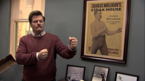 Now most commonly known as the meat tornado-loving Ron Swanson on Parks and Recreation, Nick Offerma