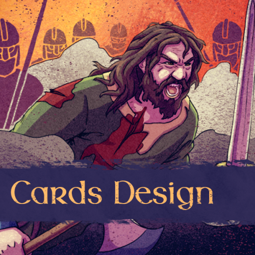 Some warcry cards for The Great Whale Road, a 2D story-driven rpg with turn-based tactics set in Ear