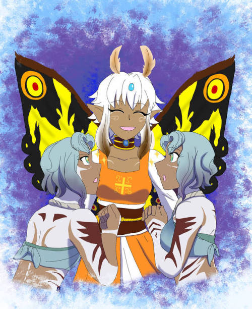 54fallenartist14:A point commission for someone on DA. Human Mothra with the Houtua girls(the o