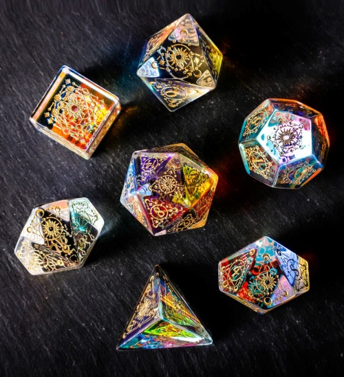 duchenegamergirl:sosuperawesome: Astrology Style Dice SetsCrystal Maggie on Etsy Omg these are GORG