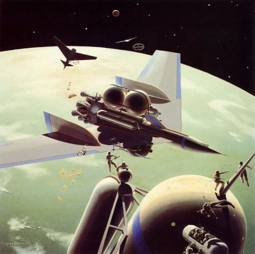 70sscifiart:  Astronauts explore the unknown. From my archives, featuring works by Chesley Bonestell, Chris Foss, Bruce Pennington, and more.