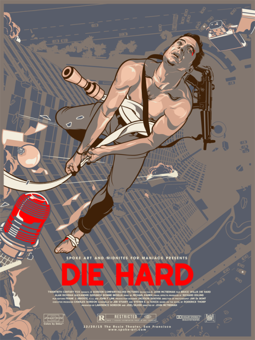 Die Hard 18 X 24 Commemorative Screen print for Spoke ART gallery’s double feature at the Roxie Thea