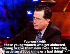 sandandglass:  Sister Rosemary Nyirumbe and Stephen Colbert talk about the abduction