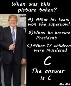 rcmmacgregor: Trump didn’t care about the tragedy at Parkland Florida, he used it as a photo-op. I don’t see any sadness on Trump’s part. All smiles.