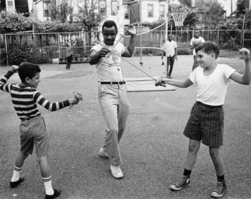 modernfencing:[ID: two boys about to start a fencing match using toy foils. A coach is starting the 