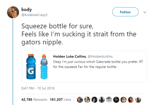 littlelorileopard: noctureon: cthulhulel: teenagerposts: fresh from the gators nip gatorade is can