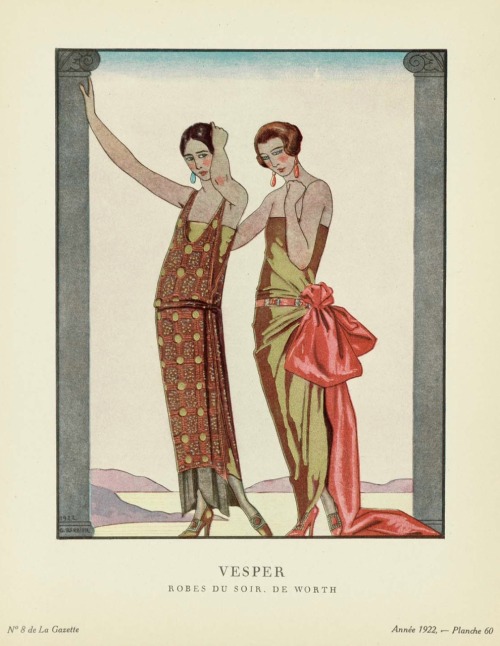 “Vesper”Robes du soir, de Worth.La Gazette du Bon Ton,Volume 2, No 8, Octobre 1922.Art by George Bar