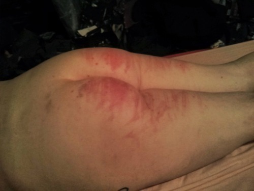 willfulsubmission:  21/08/2014 One of the things on my new list was to be whipped hard enough to leave marks the following day. Sir discussed using a cane on me which both excited and scared me.   Two canes then arrived. One heavy and one lighter. At