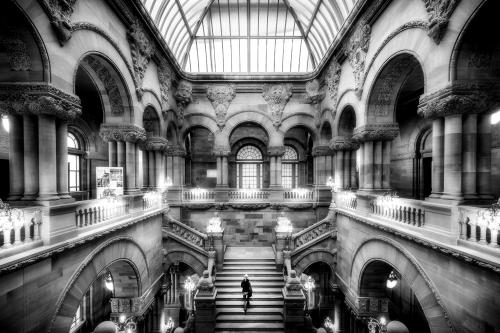 (via The top of The Million Dollar Staircase in the New York State Capitol. Designed by Thomas Fulle