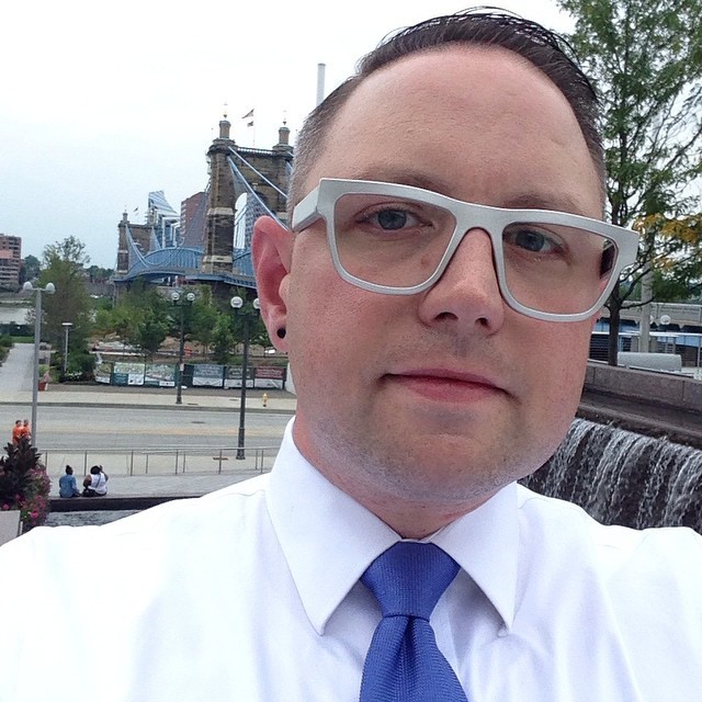 CINCI: Roebling Suspension Bridge, finished in 1867. And some dork in a tie. | #cincinnati #covington #ohioriver