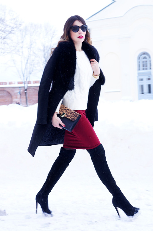 Fashion blogger marybellworld in Calipso over-the-knee bootsSource: Marybellworld - Black &amp; burg