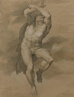 hadrian6:  Male Figure from Michelangelo’s “Last Judgement” 1772. James Nevay. Scottish 1730-1811. pencil and white chalk on buff paper.    http://hadrian6.tumblr.com  
