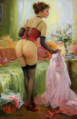 artbeautypaintings:  Red corset - Konstantin Razumov