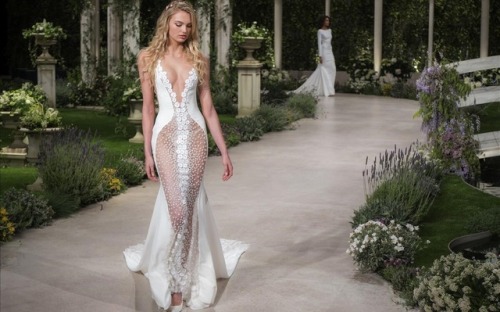 angel-romee-strijd:Romee Strijd presents a creation of the Pronovias 2019 collection during the Barc