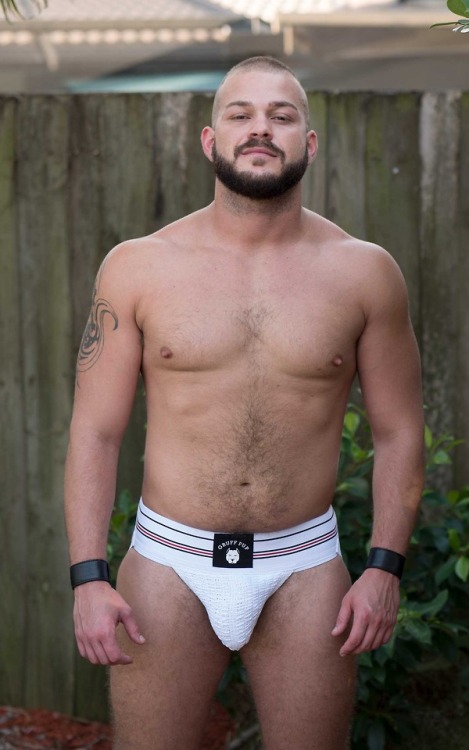 White Striped GruffPup Jock. Check out all our jocks at GruffPup.com