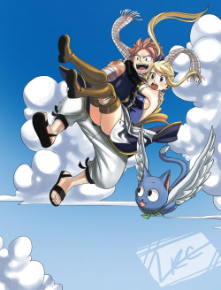 carishinlove:  Natsu, Lucy and Happy falling