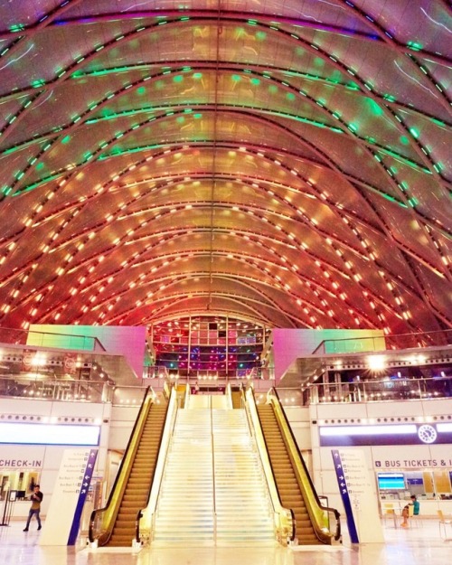 Impeccably designed train station in Anaheim, CA, all lit up for PridePhotos by: Erika Mugglin