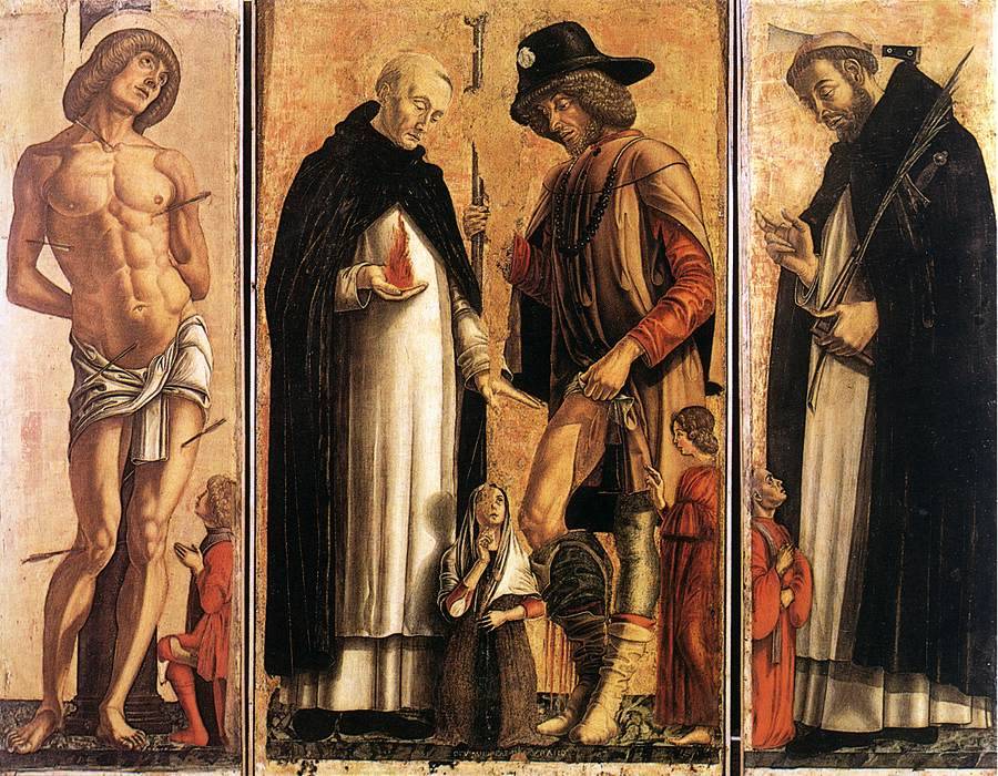 Andrea Da Murano, (c.1430-1503) Triptych, Depicting Saint Ferrer and Saint Roch in