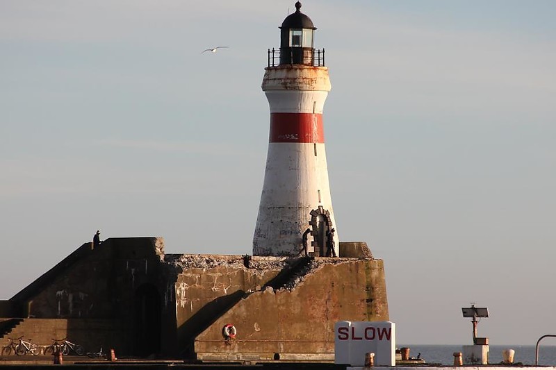 Aberdeenshire / Moray Firth / Fraserburgh / Balaclava Breakwater Lighthouse A3312
The Lighthouse pictured surrounded by storm- (december 2012) damage.On the right side in the white end of pier small light:Fraserburgh Balaclava Breakwater Spur Head...