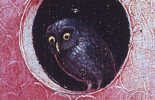 witcheshuntatnight:OWLS BY HIERONYMUS BOSCHaltarpiece of the hermits / last judgement / the temptati