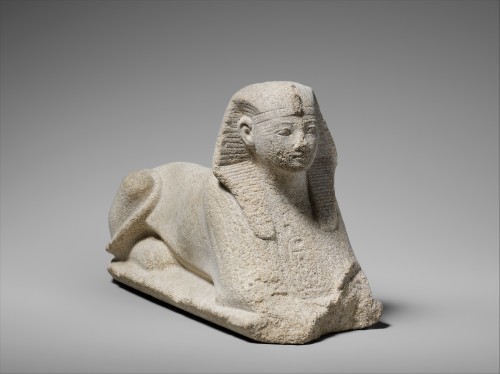 Sandstone sphinx of Amenhotep II. Artist unknown; ca. 1427-1400 BCE. Now in the Metropolitan Museum 