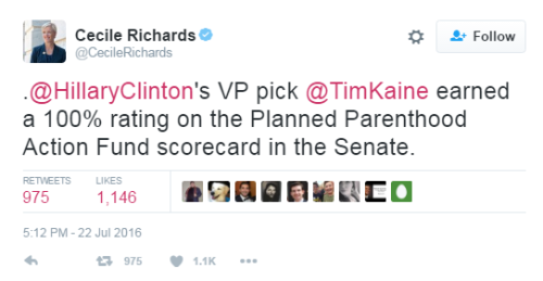 profeminist:“Hillary Clinton has chosen U.S. Senator Tim Kaine - a leader who has dedicated his life