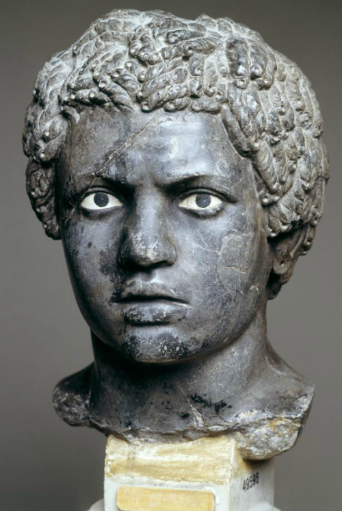 medievalpoc:Ancient Art Week!Black Youth with Pierced EarsHellenisticMarble, 26 cm.Museo Nazionale R