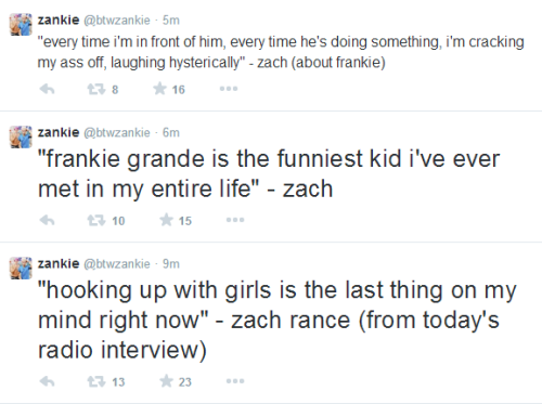 zacharifrankie: some quotes from the radio interview today!