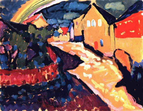 Murnau with rainbow, 1909, Wassily Kandinskyhttps://www.wikiart.org/en/wassily-kandinsky/murnau-with