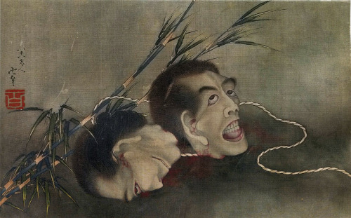 themacabrenbold:Katsushika Hokusai; Two Severed Heads in the Reeds. 1847