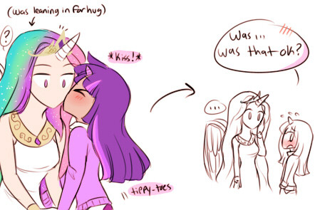 dashingicecream:  tiny twilestia comic that wasn’t suppose to be a comic but here we are       (i forgot Celestia’s crown in one panel whoops~)   