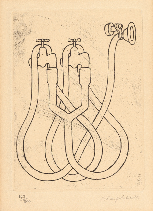 berndwuersching: Konrad KlapheckWasserhähne mit Schlauch (Taps with hose), 1974Etching on wove paper