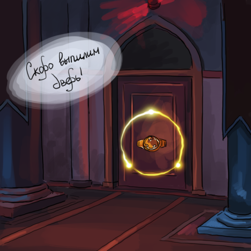 1. - The door is almost breached.  2. - Saw in the door! That comic is based on a video with riotous