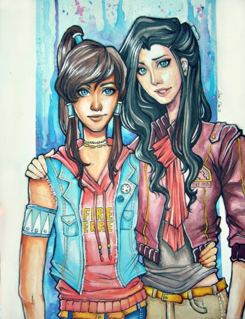 threehoursfromtroy: lexi-dee: Reupload/throwback to an old modern korrasami drawing I did bc this is