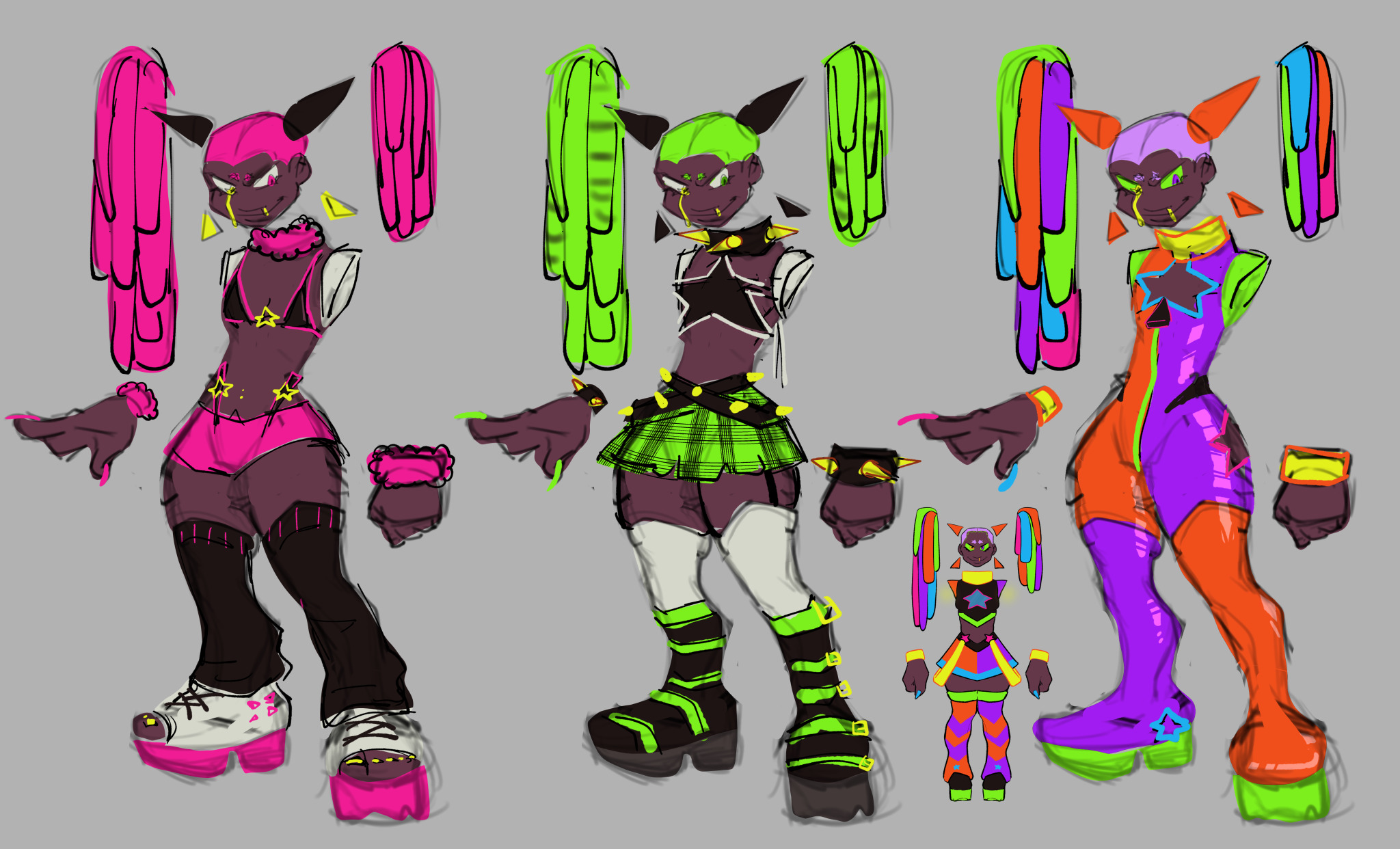 my oc neon. some alt clothes for her