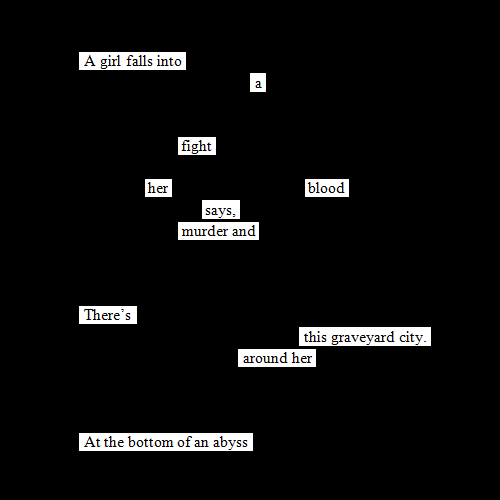 a girl falls into a fighther blood says murderand there’s this graveyardcity around her at the