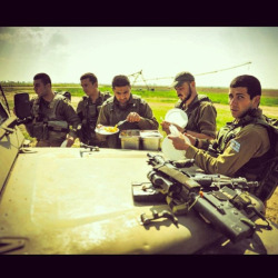 eretzyisrael:  Boker Tov!  Breakfast, IDF style on top of the jeep. Where did you have breakfast this morning?