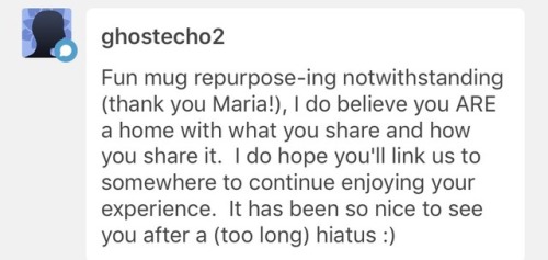 This is the nicest message, ghostecho2!Thank you from the bottom of my evil heart. Home is where I (