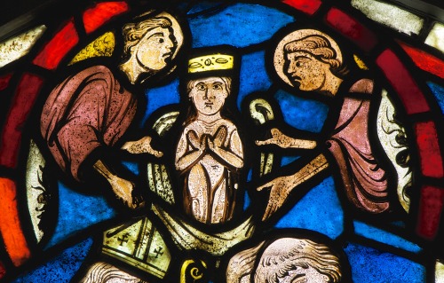 This detail from a stained-glass panel originally appeared at the top of a 13th-century window devot