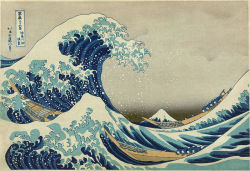 cargart:  Katsushika Hokusai—Great Wave off Kanagawa (circa 1829-32).  Woodblock print.