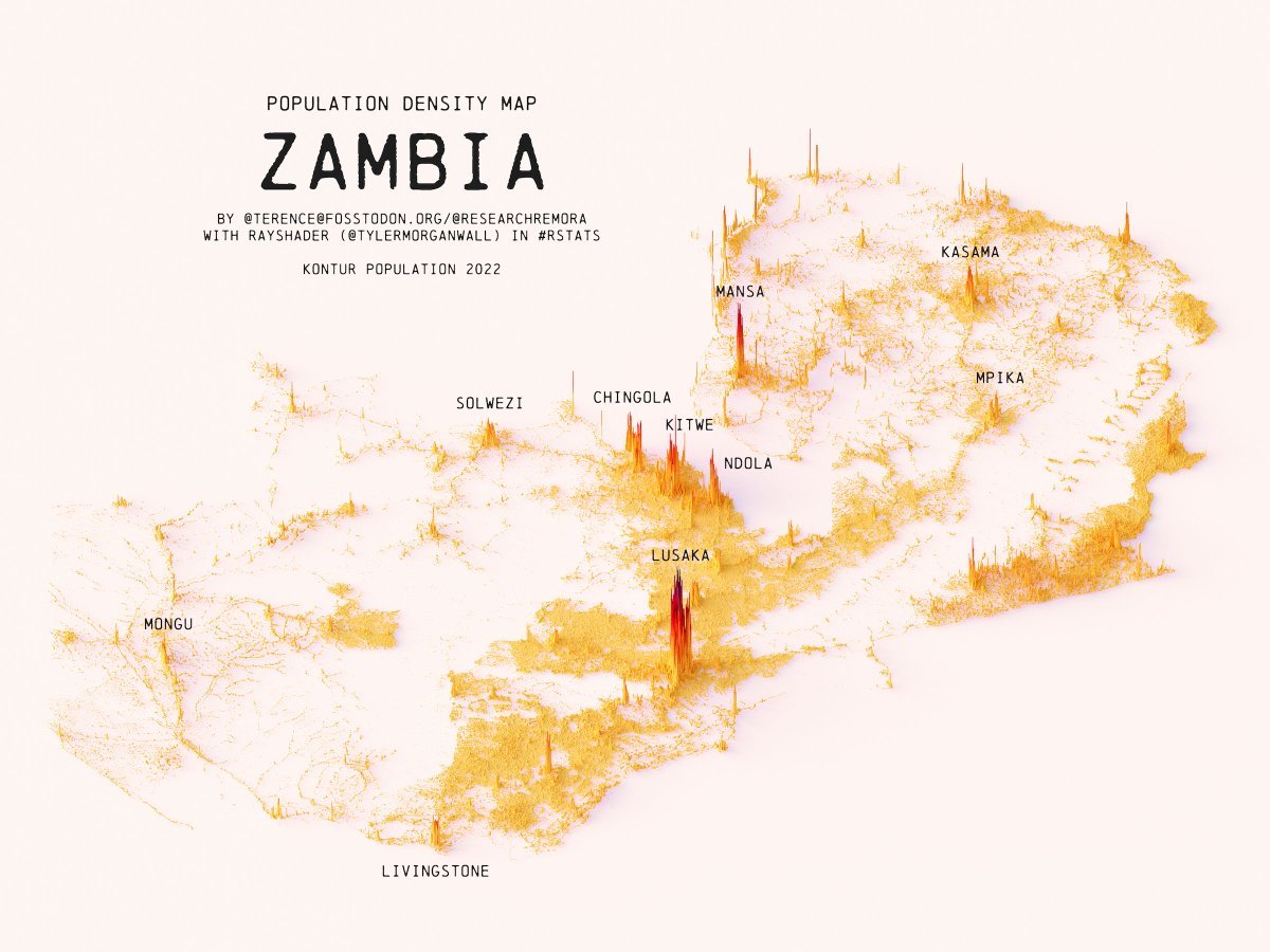 Population density map of Zambia. by... - Maps on the Web