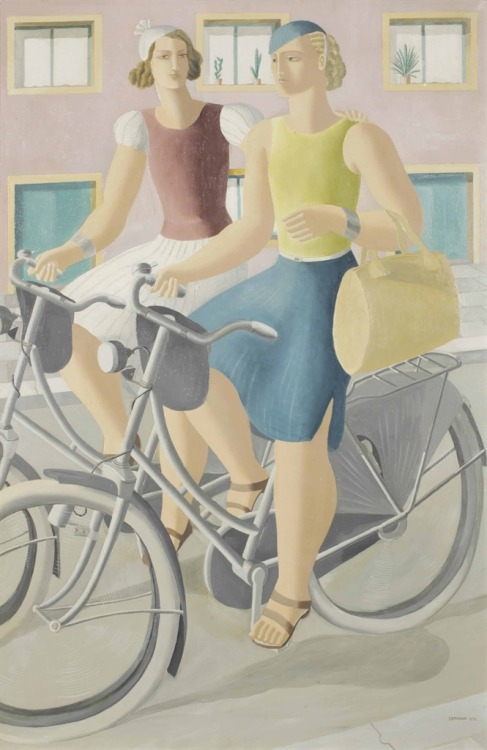 thunderstruck9:Ferdinand Erfmann (Dutch, 1901-1968), Two girls on bicycles, 1936. Oil on canvas, 99 