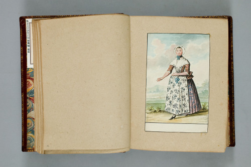  1770s 18th century - woman’s outfit with mixed print fabrics (jacket, skirt, and apron are ea