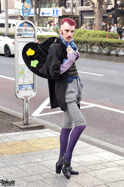 French stylist Aymeric Bergada Du Cadet on the street in Harajuku with a Yazbukey watercolor palette