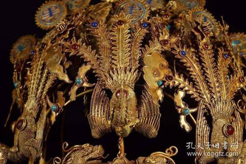 明代银鎏金累丝嵌宝烧蓝龙凤花卉凤冠Ancient chinese phoenix crown from Ming Dynasty