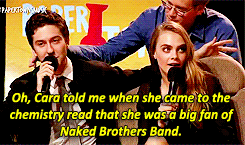shawnphunters: Cara fangirling over Nat at the Paper Towns livestream event