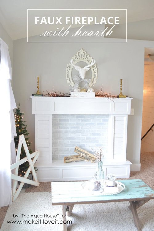 DIY Faux Fireplace Tutorial and Plans by The Aqua House for Make It & Love It.This is a detailed