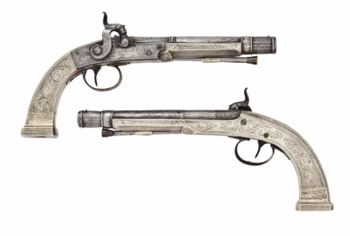 A rare set of engraved percussion Scottish Highlander pistols, circa 1840.Sold at Auction: £3,750 ($