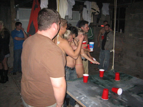 More strip beer pong: note the girl in the black bra - in the second photo, she’s in a little red th